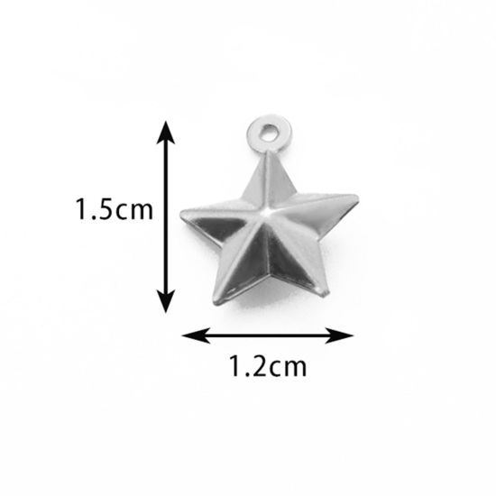 Picture of 5 PCs 304 Stainless Steel Galaxy Charms Silver Tone Pentagram Star 1.5cm x 1.2cm