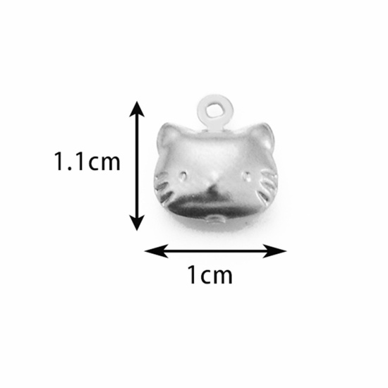 Picture of 5 PCs 304 Stainless Steel Cute Charms Silver Tone Cat Animal 1.1cm x 1cm