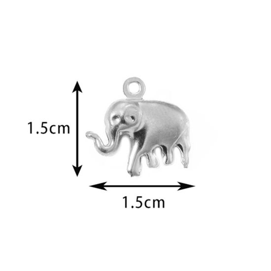 Picture of 5 PCs 304 Stainless Steel Simple Charms Silver Tone Elephant Animal 1.5cm x 1.5cm