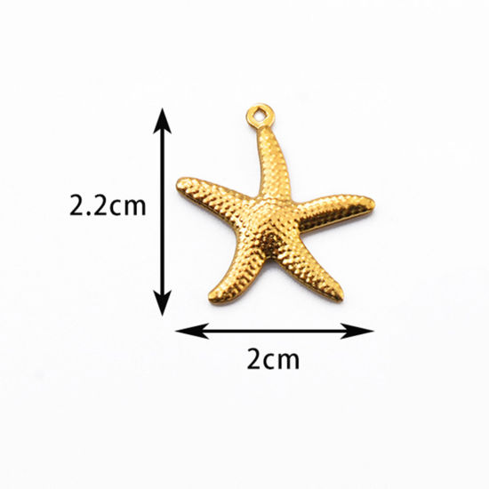 Picture of 5 PCs Vacuum Plating 304 Stainless Steel Ocean Jewelry Charms Gold Plated Star Fish 2.2cm x 2cm