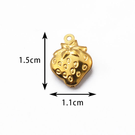 Picture of 5 PCs Vacuum Plating 304 Stainless Steel Simple Charms Gold Plated Strawberry Fruit 1.5cm x 1.1cm
