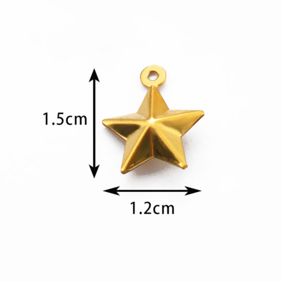 Picture of 5 PCs Vacuum Plating 304 Stainless Steel Galaxy Charms Gold Plated Pentagram Star 1.5cm x 1.2cm