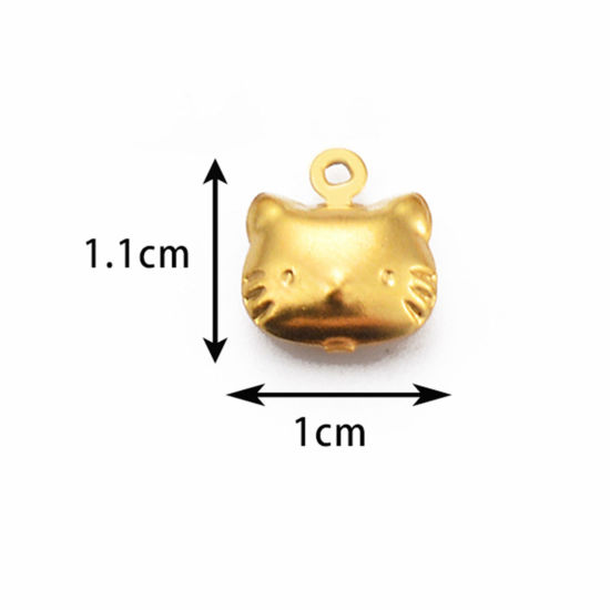 Picture of 5 PCs Vacuum Plating 304 Stainless Steel Cute Charms Gold Plated Cat Animal 1.1cm x 1cm