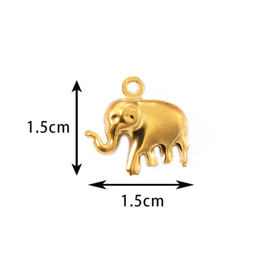 Picture of 5 PCs Vacuum Plating 304 Stainless Steel Simple Charms Gold Plated Elephant Animal 1.5cm x 1.5cm