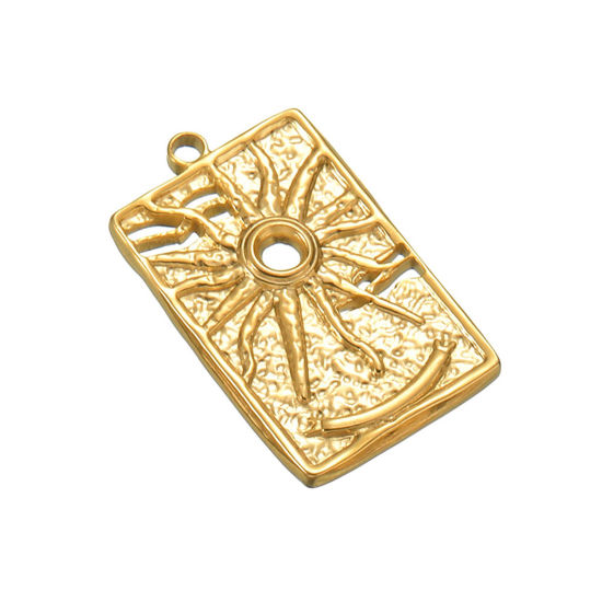 Immagine di 1 Pz Placcatura Sottovuoto 304 Acciaio Inossidabile Elegante Ciondoli Pendenti Rettangolo Oro Placcato Luce del Sole 3cm x 1.9cm