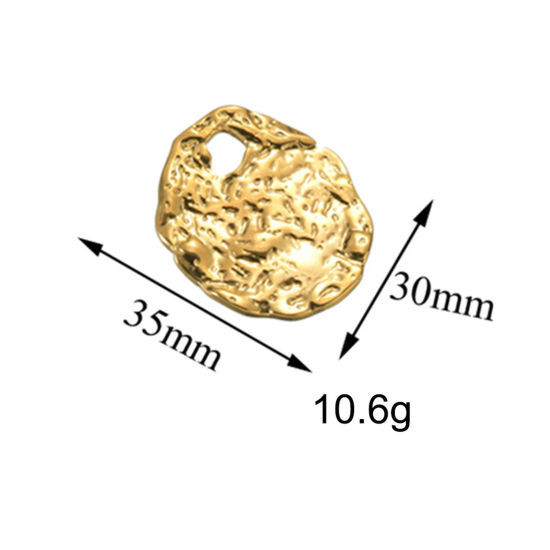 Immagine di 1 Pz Placcatura Sottovuoto 304 Acciaio Inossidabile Martellato Ciondoli Pendenti Irregolare Oro Placcato Ovale 3.5cm x 3cm