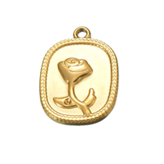 Immagine di 1 Pz Placcatura Sottovuoto 304 Acciaio Inossidabile Retrò Ciondoli Rettangolo Oro Placcato Rosa 18mm x 13.5mm