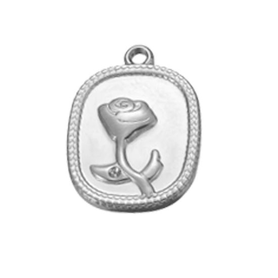 Immagine di 1 Pz 304 Acciaio Inossidabile Retrò Charms Rettangolo Tono Argento Rosa 18mm x 13.5mm