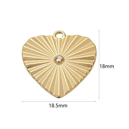 Immagine di 1 Pz Placcatura Sottovuoto 304 Acciaio Inossidabile & Strass Elegante Ciondoli Cuore Oro Placcato Striscia Trasparente Strass 18.5mm x 18mm