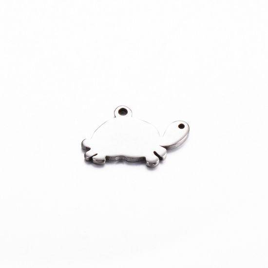 Picture of 5 PCs 304 Stainless Steel Ocean Jewelry Charms Silver Tone Sea Turtle Animal 15mm x 9mm