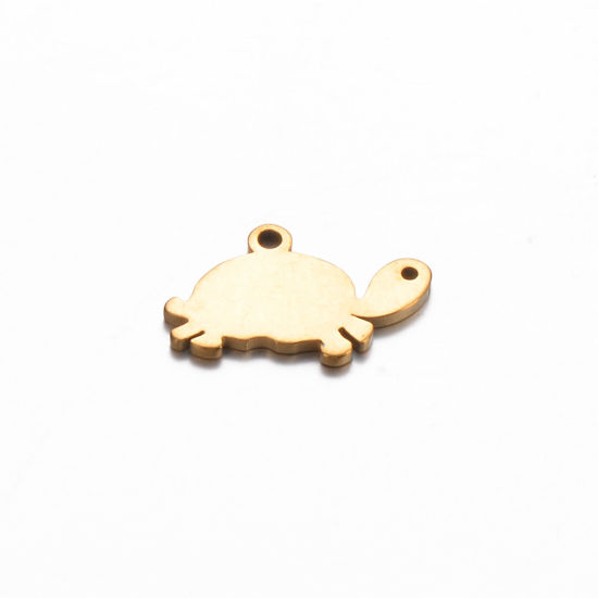 Picture of 5 PCs Vacuum Plating 304 Stainless Steel Ocean Jewelry Charms Gold Plated Sea Turtle Animal 15mm x 9mm