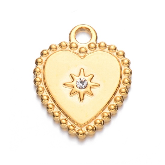 Изображение 1 ШТ 304 Нержавеющая Сталь Ретро Подвески Позолоченный Сердце Звезда Прозрачный Стразы 21мм x 17мм