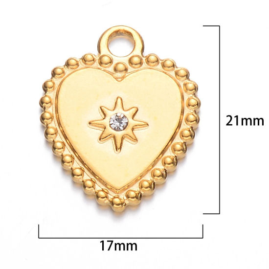 Изображение 1 ШТ 304 Нержавеющая Сталь Ретро Подвески Позолоченный Сердце Звезда Прозрачный Стразы 21мм x 17мм