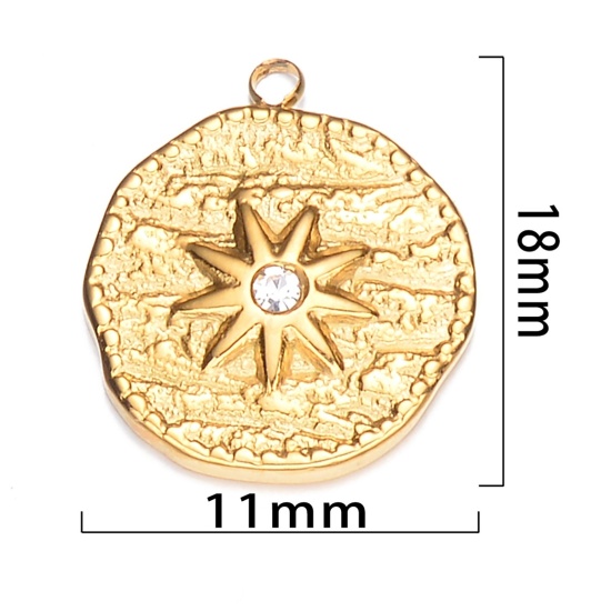 Изображение 1 ШТ 304 Нержавеющая Сталь Ретро Подвески Позолоченный Диск Звезда Прозрачный Стразы 21мм x 17мм