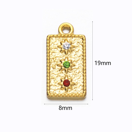 Изображение 1 ШТ вакуумное покрытие 304 Из Нержавеющей Стали Горный Хрусталь Ретро Подвески Прямоугольник Позолоченный Звезда Разноцветный Горный Хрусталь 19мм x 8мм