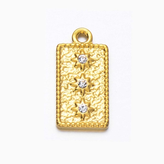 Изображение 1 ШТ вакуумное покрытие 304 Из Нержавеющей Стали Горный Хрусталь Ретро Подвески Прямоугольник Позолоченный Звезда Прозрачный Горный Хрусталь 19мм x 8мм