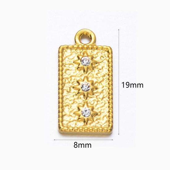 Изображение 1 ШТ вакуумное покрытие 304 Из Нержавеющей Стали Горный Хрусталь Ретро Подвески Прямоугольник Позолоченный Звезда Прозрачный Горный Хрусталь 19мм x 8мм