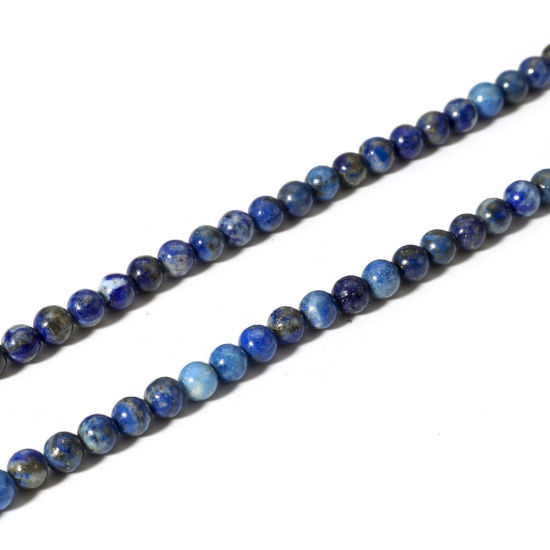 Picture of 1 Strand (Approx 110 - 95 PCs/Strand) (Grade A) Lapis Lazuli ( Natural ) Loose Beads For DIY Jewelry Making Round Dark Blue About 4mm Dia., 39cm(15 3/8") long