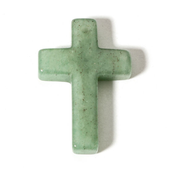 Image de 1 Pièce (Classement B) Breloques en Aventurine ( Naturel ) Croix Vert 30mm x 20mm