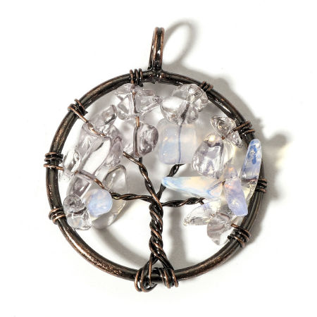 Picture of (Grade B) Gemstone ( Natural ) Wire Wrapped Pendants Antique Copper Round Tree of Life 3.4cm x 2.8cm