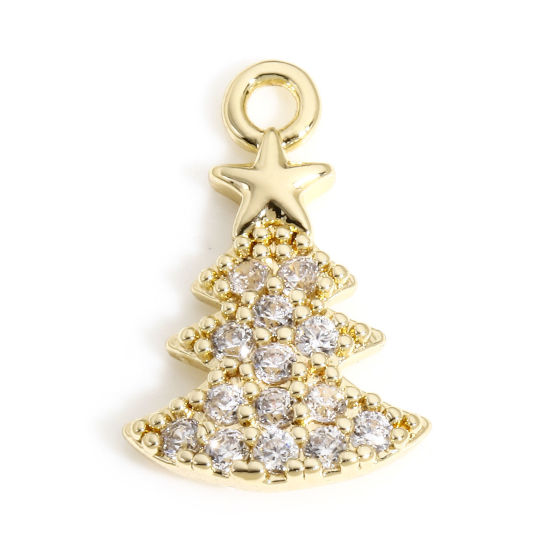 Image de 1 Pièce Breloques Noël en Laiton Pin de Noël Plaqué Or Véritable 18K Etoile Micro Pave à Zircone Cubique Clair 14mm x 9mm