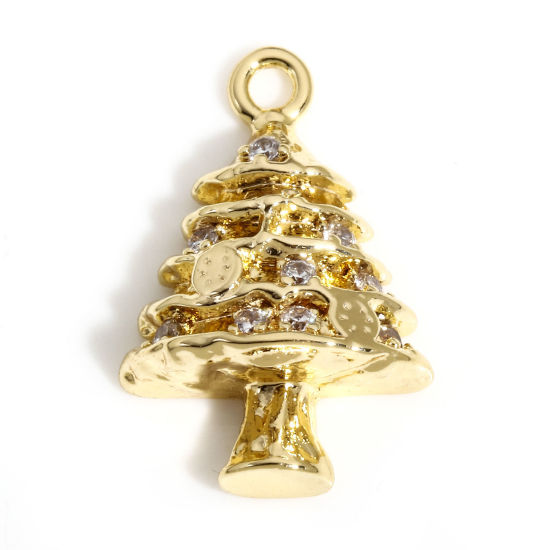 Bild von 1 Stück Messing Weihnachten Charms 18K Echtgold plattiert Weihnachten Weihnachtsbaum Micro Pave Klar Zirkonia 16mm x 10.5mm