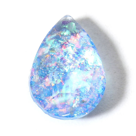Bild von 1 Stück Opal ( Hitzebehandlung/gefärbt ) Dom Cabochon Verzierung Tropfen Wasserblau 10mm x 7mm
