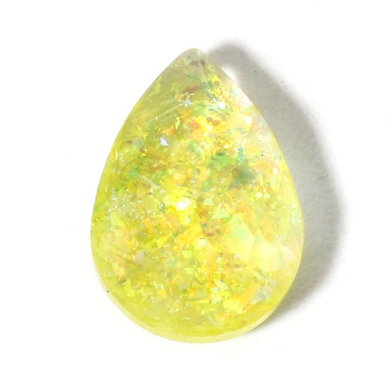 Bild von 1 Stück Opal ( Hitzebehandlung/gefärbt ) Dom Cabochon Verzierung Tropfen Zitronengelb 10mm x 7mm