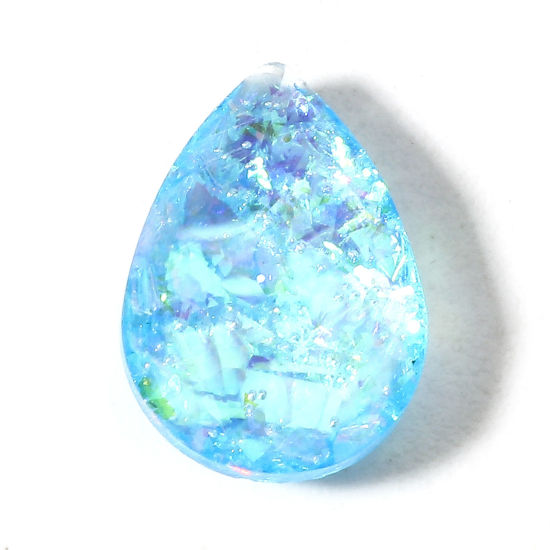 Bild von 1 Stück Opal ( Hitzebehandlung/gefärbt ) Dom Cabochon Verzierung Tropfen Hellblau 10mm x 7mm