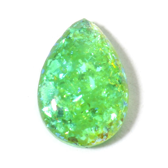 Bild von 1 Stück Opal ( Hitzebehandlung/gefärbt ) Dom Cabochon Verzierung Tropfen Grün 11mm x 7mm