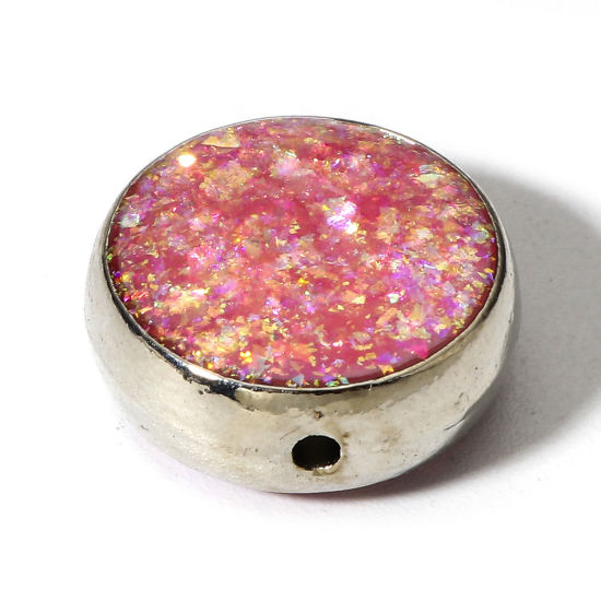 Bild von 1 Stück Kupfer & Opal ( Synthetisch ) Perlen für die Herstellung von DIY-Charme-Schmuck Flachrund Rosa ca. 15mm D., Loch:ca. 1.2mm