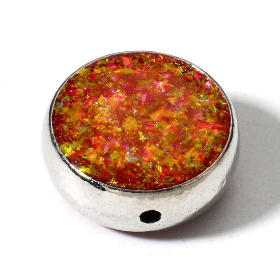 Bild von 1 Stück Kupfer & Opal ( Synthetisch ) Perlen für die Herstellung von DIY-Charme-Schmuck Flachrund Rot ca. 15mm D., Loch:ca. 1.2mm