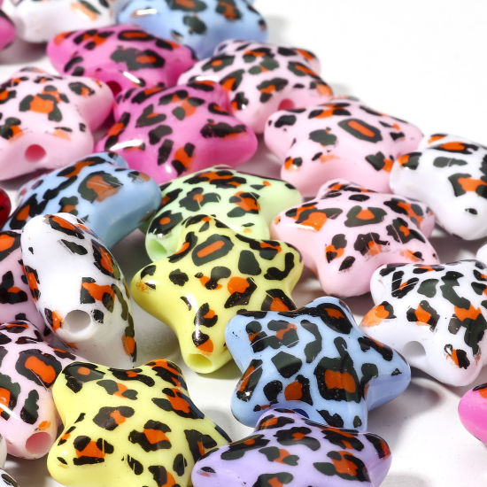 Bild von 10 Stück Acryl Galaxis Perlen für die Herstellung von DIY-Charme-Schmuck Zufällig Gemischte Farben Pentagramm Stern Leopard ca. 22mm x 20mm, Loch:ca. 2.8mm