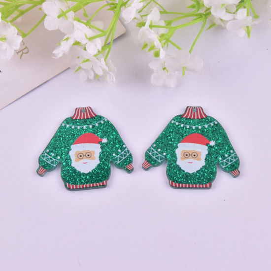 Picture of 5 PCs Acrylic Christmas Pendants Turtleneck Sweater Christmas Santa Claus Green 4.3cm x 3.9cm