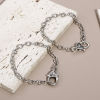 Picture of 5 PCs Link Cable Chain Lobster Clasp Bracelets Heart Silver Tone & Antique Silver Color 20cm(7 7/8") long