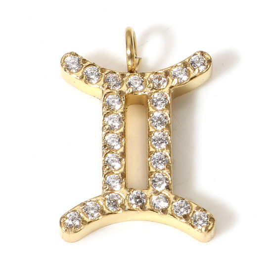 Изображение 1 ШТ Экологически чистое вакуумное покрытие 304 Нержавеющая Сталь Подвески 18K Позолоченный Созвездие Близнецы Бижутерия усыпанная мелким фианит Прозрачный Искусственный Циркон 13мм x 9мм