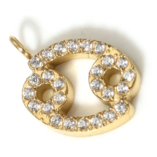 Изображение 1 ШТ Экологически чистое вакуумное покрытие 304 Нержавеющая Сталь Подвески 18K Позолоченный Созвездие Рак (созвездие) Бижутерия усыпанная мелким фианит Прозрачный Искусственный Циркон 13мм x 9мм