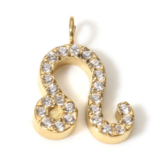 Изображение 1 ШТ Экологически чистое вакуумное покрытие 304 Нержавеющая Сталь Подвески 18K Позолоченный Созвездие Льв Бижутерия усыпанная мелким фианит Прозрачный Искусственный Циркон 13мм x 10мм