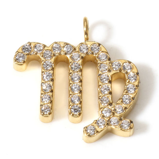 Изображение 1 ШТ Экологически чистое вакуумное покрытие 304 Нержавеющая Сталь Подвески 18K Позолоченный Созвездие Дева Бижутерия усыпанная мелким фианит Прозрачный Искусственный Циркон 14мм x 14мм