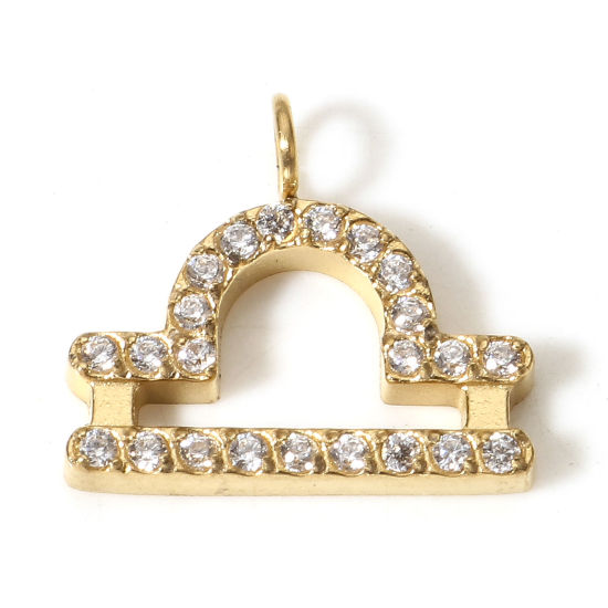 Изображение 1 ШТ Экологически чистое вакуумное покрытие 304 Нержавеющая Сталь Подвески 18K Позолоченный Созвездие Весы Бижутерия усыпанная мелким фианит Прозрачный Искусственный Циркон 12.5мм x 11мм