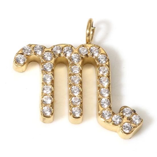 Изображение 1 ШТ Экологически чистое вакуумное покрытие 304 Нержавеющая Сталь Подвески 18K Позолоченный Созвездие Скорпион Бижутерия усыпанная мелким фианит Прозрачный Искусственный Циркон 14мм x 14мм