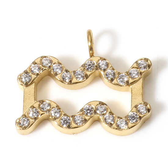 Изображение 1 ШТ Экологически чистое вакуумное покрытие 304 Нержавеющая Сталь Подвески 18K Позолоченный Созвездие Водолей Бижутерия усыпанная мелким фианит Прозрачный Искусственный Циркон 13мм x 10.5мм