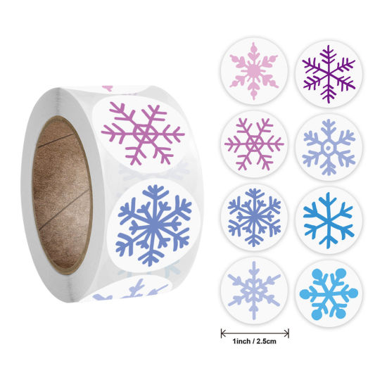 Picture of 1 Roll ( 500 PCs/Roll) Art Paper Christmas DIY Scrapbook Deco Stickers Multicolor Christmas Snowflake 25mm Dia.