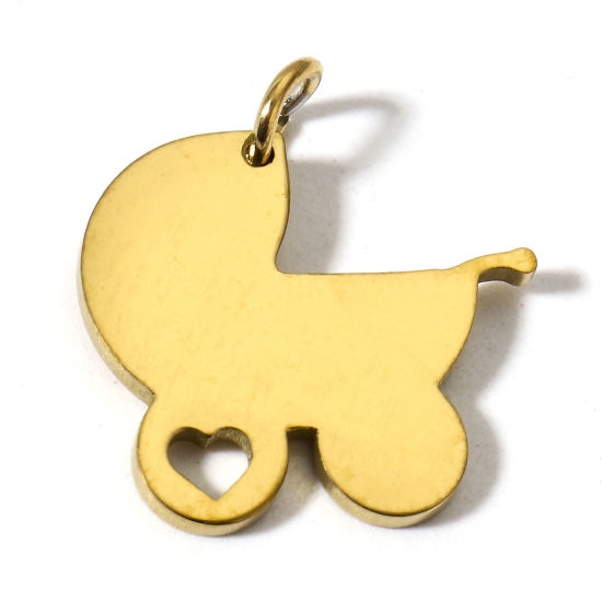 Immagine di 1 Pz Placcatura Sottovuoto PVD Ecologica 304 Acciaio Inossidabile Ciondoli Placcato Oro 18K Passeggino Lucidatura a Specchio 18.5mm x 17mm