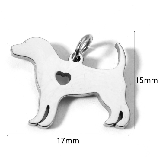 Immagine di 1 Pz 304 Acciaio Inossidabile Charms Cane Tono Argento Lucidatura a Specchio 17mm x 15mm