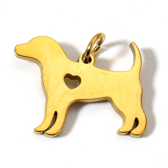 Immagine di 1 Pz Placcatura Sottovuoto PVD Ecologica 304 Acciaio Inossidabile Ciondoli Placcato Oro 18K Cane Lucidatura a Specchio 17mm x 15mm
