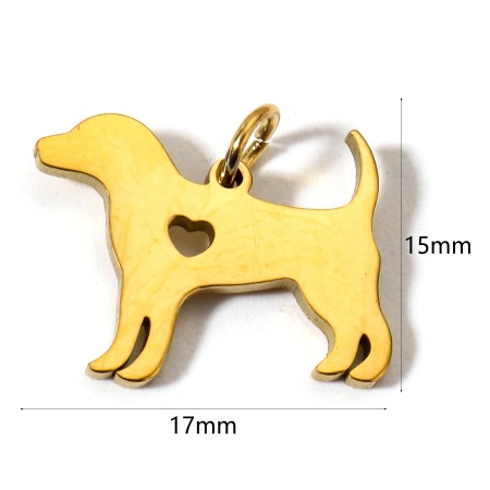 Picture of 1 Piece Eco-friendly PVD Vacuum Plating 304 Stainless Steel Charms 18K Gold Plated Dog Animal Mirror Polishing 17mm x 15mm
