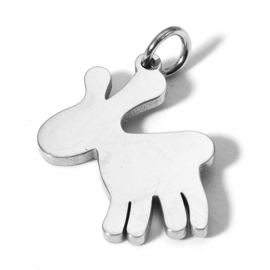 Picture of 1 Piece 304 Stainless Steel Blank Stamping Tags Charms Christmas Reindeer Silver Tone Mirror Polishing 21mm x 14mm