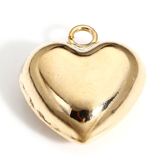 Picture of 2 PCs Brass Valentine's Day Charms 18K Real Gold Plated Heart 3D 20mm x 18.5mm