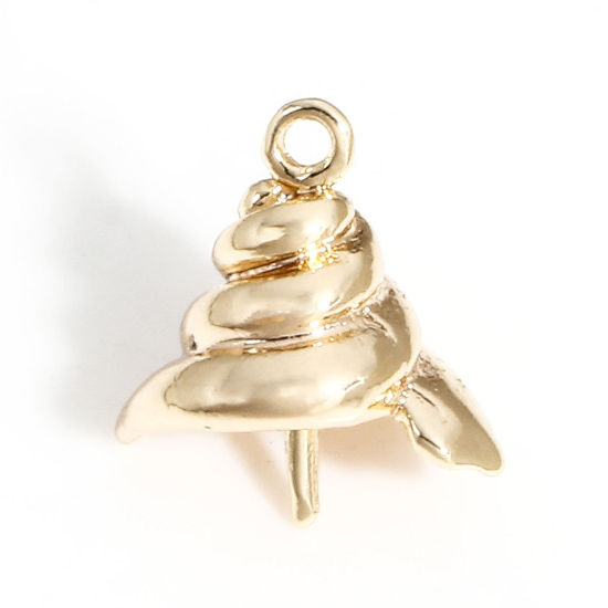Immagine di 5 Pz Ottone Connettore Ciondolo Perla Bail Pin Cap 18K Vero Oro Placcato Conchiglia 11mm x 11mm, Spessore dell'ago: 0.8mm